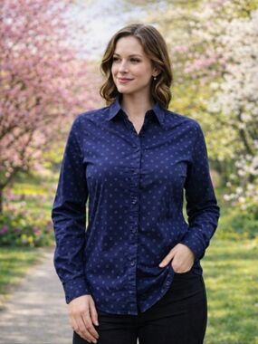 TAG Navy Blue Button Down Shirt | Office Work Blouse | Stretch | Size 18 XL